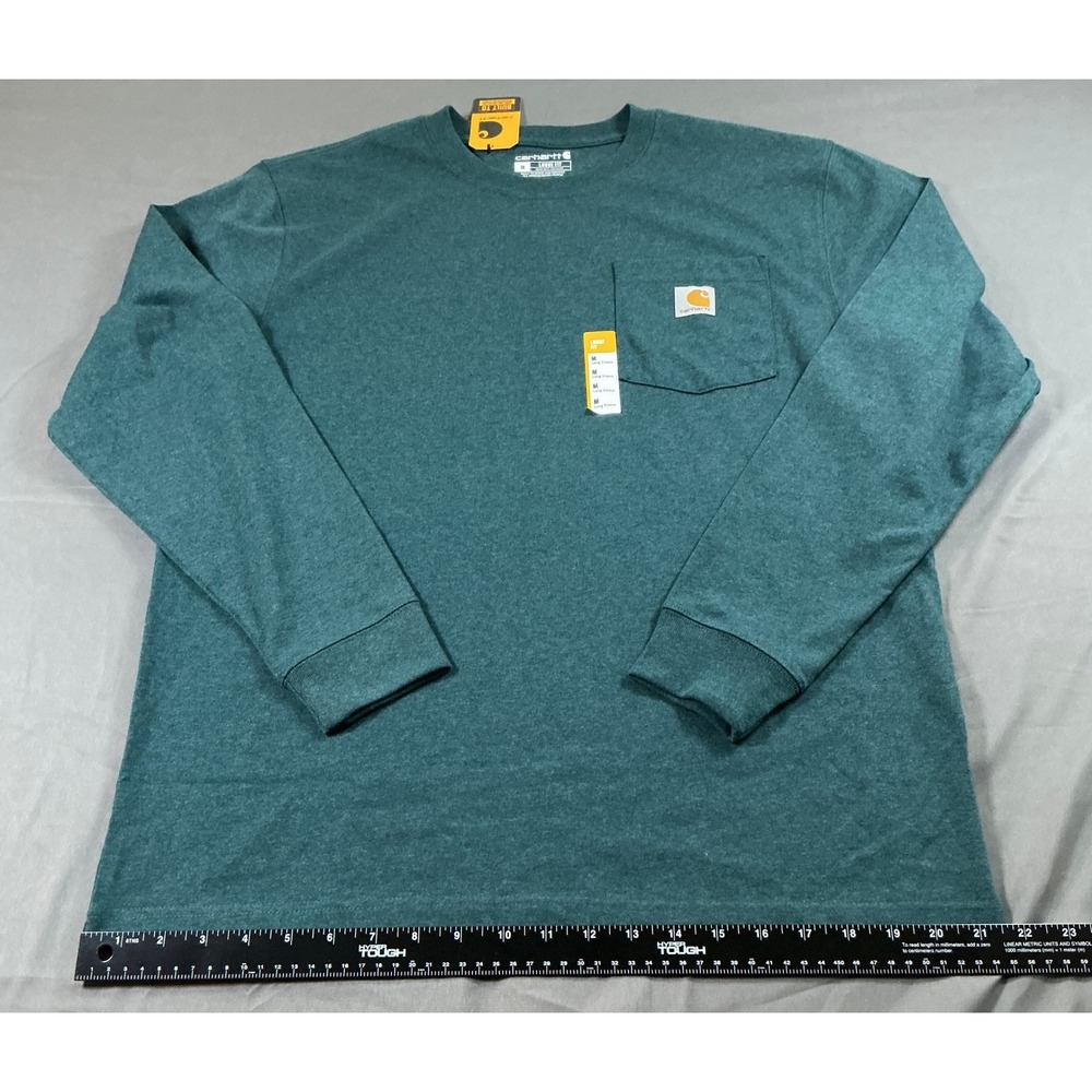 Carhartt Mens Loose Fit Heavyweight Long-Sleeve Pocket T-Shirt Green M K126-GM2 - Picture 2 of 12